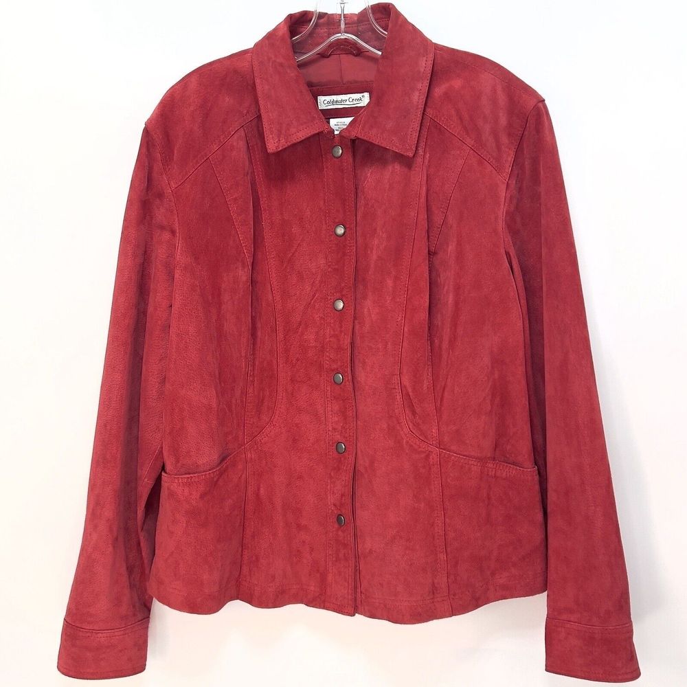 Coldwater Creek Suede Women's Jacket Coat Button Up Red XL
